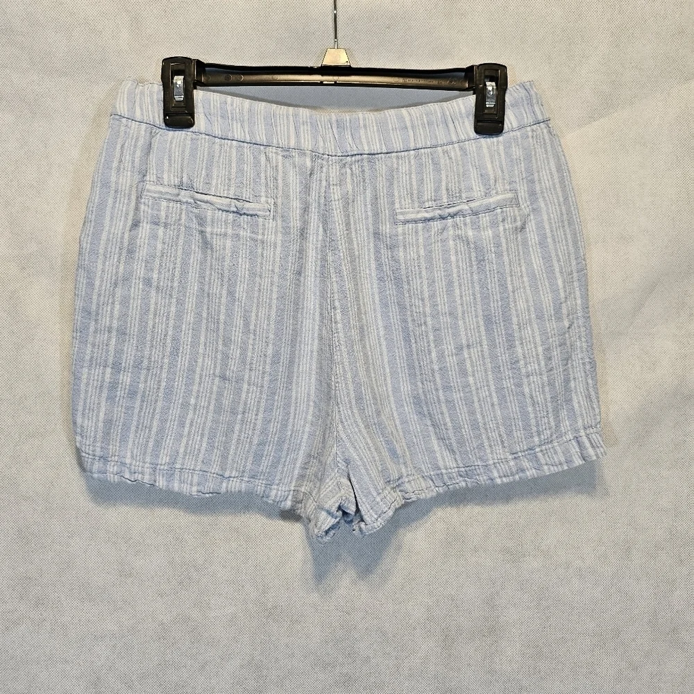 Land N Sea Stripped 55% Linen 45% Rayon Blue & White Shorts Size M